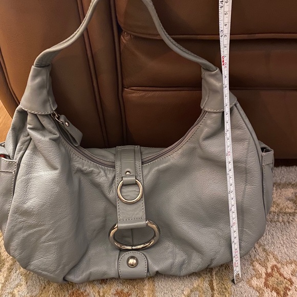 Italian Gray Leather Michael Rome Slouch Satchel Purse - Picture 15 of 16